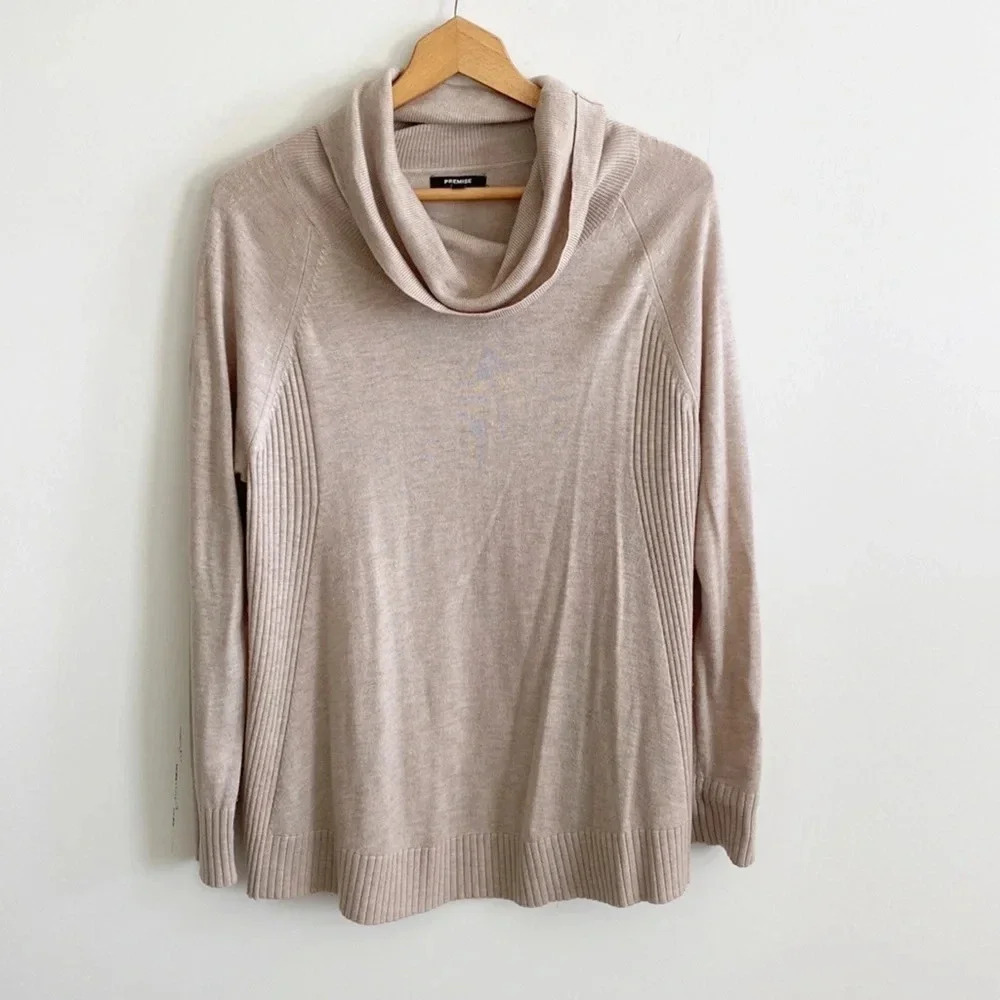 Premise camel tan long sleeve cowl neck sweater
